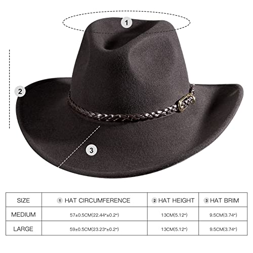 Felt Cowboy Cowgirl Hat Western Outback Wide Brim Hat 100% Wool Felt Fedora Crushable Western Cowboy Hat With Buckle For Women And Men Coffee #TOP6