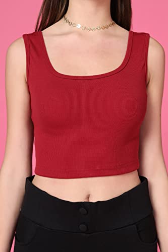 Image of TOPLOT Women's Solid Ribbed Round Neck Sleeveless Slim Fit Tank Top (5069)