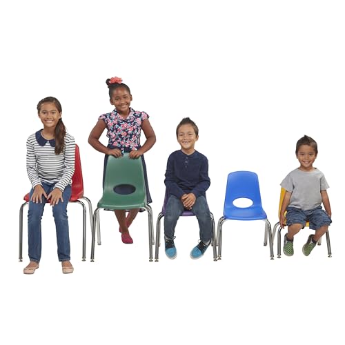 Image of Factory Direct Partners 14 inch School Chairs, Stackable Kids Classroom Chair, Set of 6 Stacking Student Chair with Swivel Glides For 1st-3rd Grade, Elementary & After-School Programs, Assorted Colors