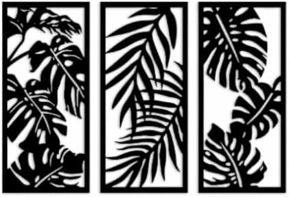 Kit 3 Quadros 29x59 MDF Vazado Preto Grande - Decoração Sala Cost...