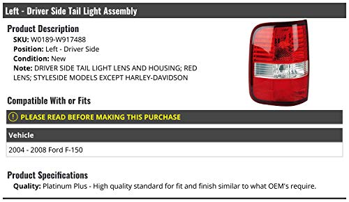 Left - Driver Side Tail Light Assembly - Compatible with 2004 - 2008 Ford F150 (Fits Styleside Except Hrly-Dvsn)