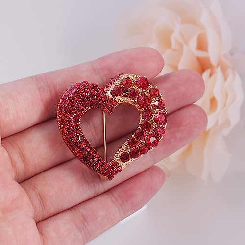Laxpicol AMXZ-B252 Vintage Cute Red Love-Heart Austrian Crystal Brooch Broach Pin thumb #3