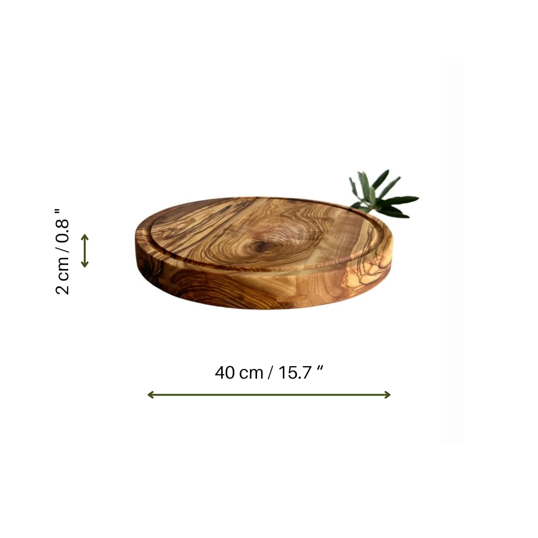 Tabla redonda de madera de olivo, tabla de cortar redonda de madera (40 cm)