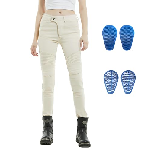 LOMENG Motorcycle Pants White Motocross Cycling Jeans Safety CE Knee Hip Removable Armored All Seasons for Women Upgrade 2XS
