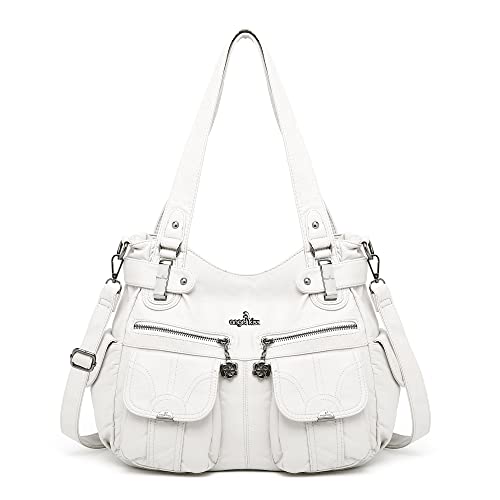 Image of Angel Kiss Women's Designer Handbag Large Double Zipper Multi Pocket Washed Leather Purse