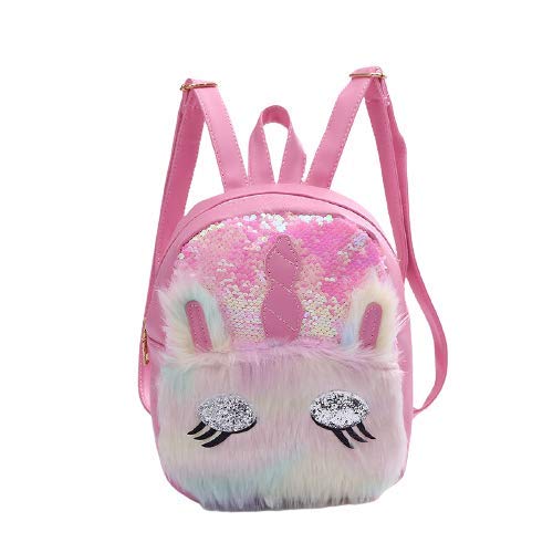 SwooK Sequins Sequin Sequined Plush Unicorn Furry Furr Cute Womens Girls Travel Picnic Furr Sequins Backpack Backpacks Back Bag Bagpack for Womens Girls