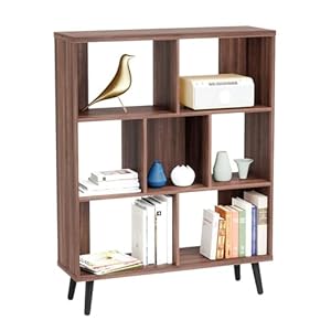 Bestier Libreria Moderna Mid-Century, Scaffale con 7 Cubi e Gambe, Organizzatore di Stoccaggio Indipendente Decorativo, Mensole per Soggiorno, Camera da Letto, Ufficio Casa, marrone