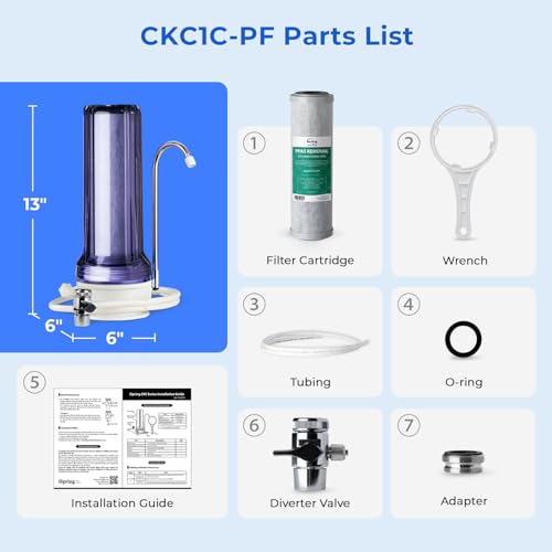 iSpring CKC1C-PF Wasserfilter für die Arbeitsplatte, SGS-geprüfter Filter, reduziert PFAS, Chlor und Gerüche, passt auf die meisten Wasserhähne, bis zu 12 Monate haltbar, transparent