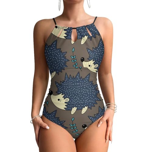 Maillot de bain une pièce ventre plat à motif hérisson pour camoufler les rondeurs