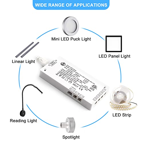 Image of VST 22W LED Power Supply, 100V-240V AC to 24V DC Low Voltage Transformer with 24V JST Ports, Compact Power Adapter for Under Cabinet and Strip Lighting, White Finish