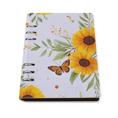 Carnet de notes rechargeable A5 lot de 2 avec motif tournesol et feuilles