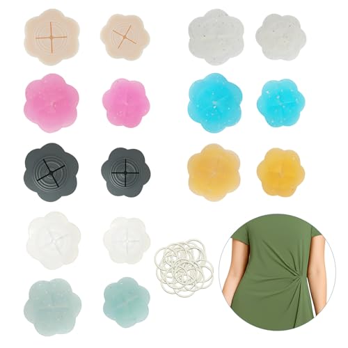 16 Pcs Clothing Cinch Clips for Women, Silicone Shirt Waist Cincher Clip Set with 20 Elastic Bands, Multi-Color Cinch Clips for Women Clothing, Invisible Dress T-Shirt Gather Clips