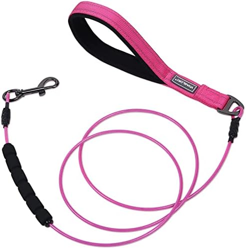 VIVAGLORY 182CM Chew Proof Dog Lead, Chew Resistant Twisted Stainless Steel Wire Rope Metal Leash with Padded Handle, Black