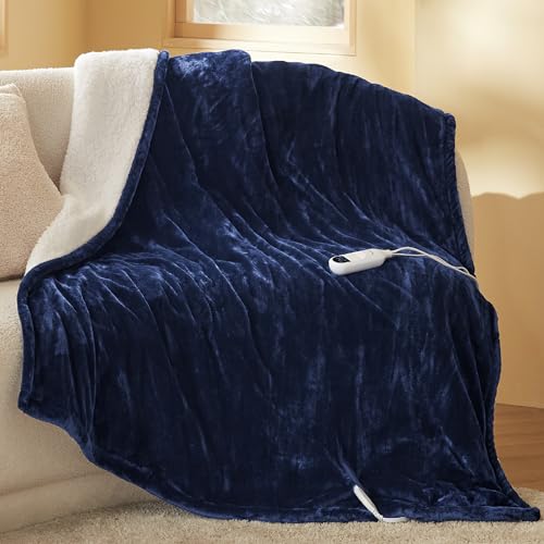 Image of Bedsure Electric Throw Blanket - Seamless Flannel Electric Blanket, Fast Heating with 4 Time Settings & 6 Heat Settings, Warm Gift for Grandma (50x60 inches, Pageant Blue)