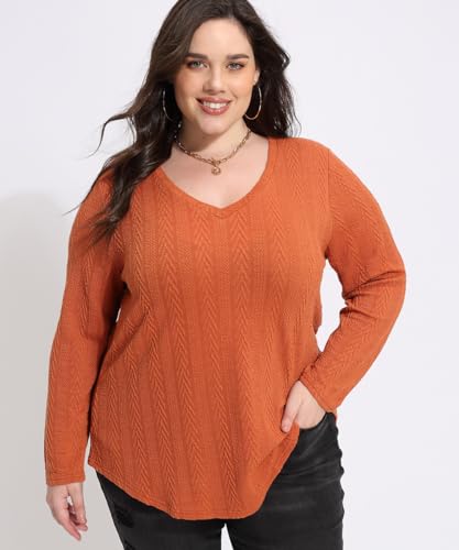 Image of CARCOS Plus Size Tops for Women Long Sleeve Raglan V Neck T Shirts Tunic Fall Blouse Xl-5Xl 14W -28W