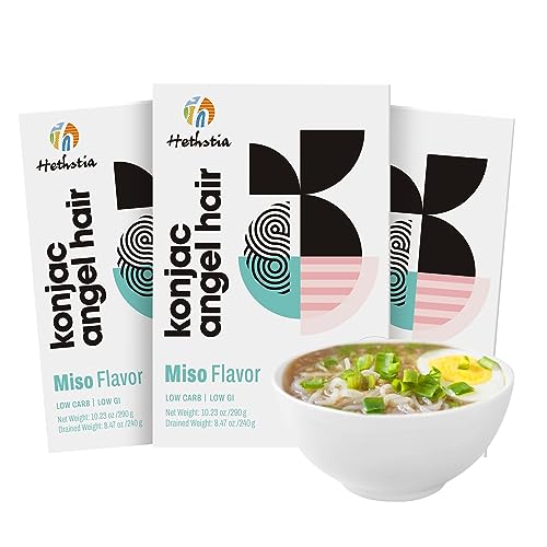 Image of Hethstia Shirataki Ramen Noodles, Low Carb Soup, 6 Pack Miso Flavor Instant Pasta(61.38oz,1740g), Only 15 Kcal