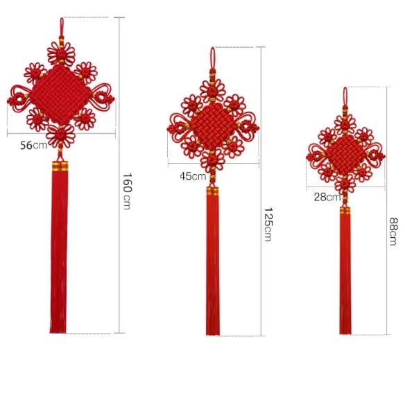 Nœud Chinois géant de 160cm avec pompon rouge traditionnel pour salon