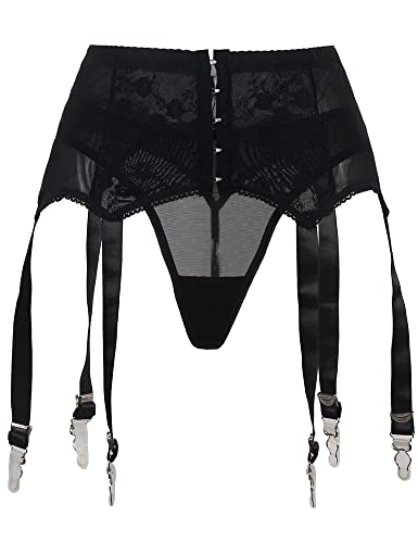 Ohyeahqueen Women's Mesh Plus Size Garter Belt High Waisted Suspender Belt With 6 Metal Clips For Stockings/Lingerie, 5196#Black, X-Small-Small #TOP5