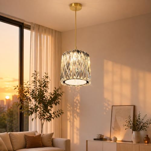 Image of One94Store CrystalAura Sparkle Pendant Ceiling Light Pack of 1 Tricolor LED (Warm White, Cool White, Neutral) Switch Control Jhumar for Living Room, Bedroom, Dining Table & Hall