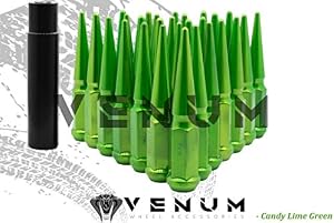 32 Pc 14x2.0 Candy Lime Green Spike Lug Nuts - Powder Coated - 4.5" Tall Compatible with Ford 1999-2002 F-250 F-350 8x170 MM Bolt Pattern