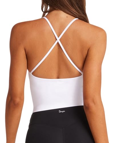 Danysu Sport BH Damen Ohne Bügel Top Crossback Abnehmbaren Gepolstert Nahtlose Sport Oberteile Bra Fitness Yoga U-Boot-Ausschnitt Weiß S