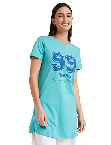 Image of Amazon Brand - Symbol Women's Graphic Cotton Stretch Half Sleeve Round Neck Regular Fit T-Shirt (Tunic Length)