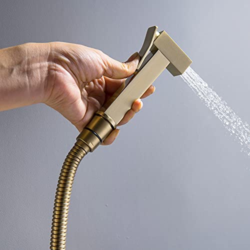 Pulverizador de inodoro color oro cepillado de diseño cuadrado para pared 4