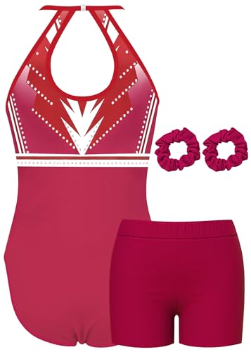 MOLLDAN Gymnastics Leotard for Girls Halter Neck Biketard Unitard Tumbling Activewear for Kids,No Diamond(DC023-90-9Y) - Thumbnail 2