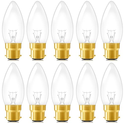 SCNNC B22 Bayonet Candle Light Bulb, Dimmable 220V 400LM, Warm White 2700K C35 Classic Clear Glass, for Chandelier, Wall Lamp, Ceiling - Pack of 10