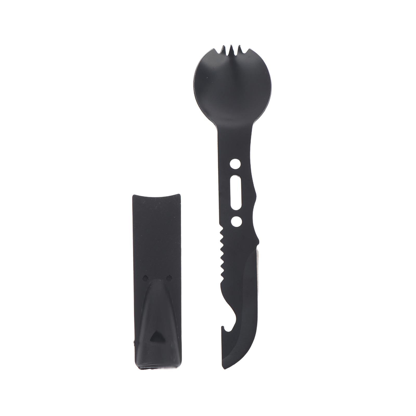 Multi Functional Camping Spork Set Stainless Steel Functional Spoon Fork Flatware Spork with Bottle Opener and Whistle for Hiking, Camping or Backpacking