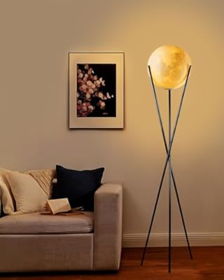 Lightdot 66" Globe Moon Floor Lamp for Living Room Modern Black Tripod Floor Lamp with 3D Printing Frosted Shade E26 300K Bulbs Included Mid Century Tall Pole Lamp for Bedroom Office