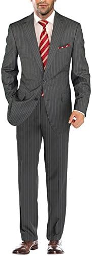 Salvatore Exte Men's Two Button 2 Piece Suit Jacket Flat Front Pants Striped (42 Regular US / 52R EU/W 36", Charcoal Gray)