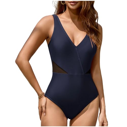 Women Mesh V Neck Monokinis Tummy Control Slimming Swimsuits