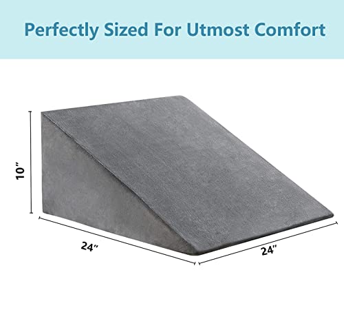 Ubbcare Bed Wedge Pillow With Cooling Memory Foam Top, 10 Inch Wedge Pillow For Sleeping-Help With Acid Reflux, Heartburn, Snoring, Apnea, Reducing Pain After Surgery, Leg, Neck And Back Pain- Grey #TOP6