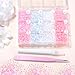Flatback Pearls and Jelly Resin Rhinestones for Crafting, Multi Sizes Resin Rhinestones and Half Pearls for Bedazzling, Nail Art and Decoration with Tweezer and Pickup Pencil (Pink & White)