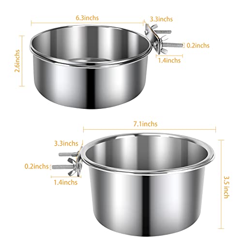 2 Pcs Large Pet Dog Food Water Bowl for Cage Stainless Steel Non-Spill Kennel Hanging Cats Bowls with Clamp Holder Crate Feeder Dish for Medium Large Dogs Huge Pets (7.1x3.5'' & 6.3x2.6'') - Thumbnail 2