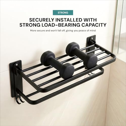 Image of MIORAH 24 Inch Powder - Coated Aluminium Towel Rack with Hooks - Rust - Free, Space - Saving Bathroom Towel Holder, Easy Installation Black