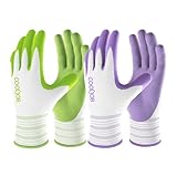 COOLJOB 2 Pairs Gardening Gloves for Women Ladies, Breathable Rubber Coated for Yard Garden, Outdoor Indoor Protective Work, Medium Size, Lavender Purple & Apple Green