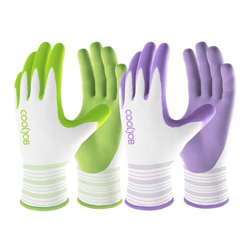 COOLJOB 2 Pairs Gardening Gloves for Women Ladies, Breathable Rubber Coated for…
