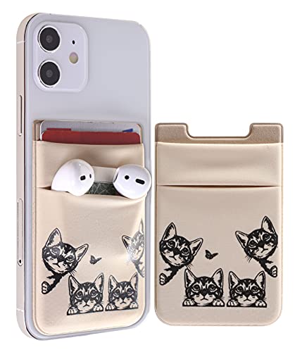Funny Stretch Phone Card Holder Wallet Stick On Back Of Phone Id Card Sleeves Adhesive Sticker (Gold - Cat) #TOP17