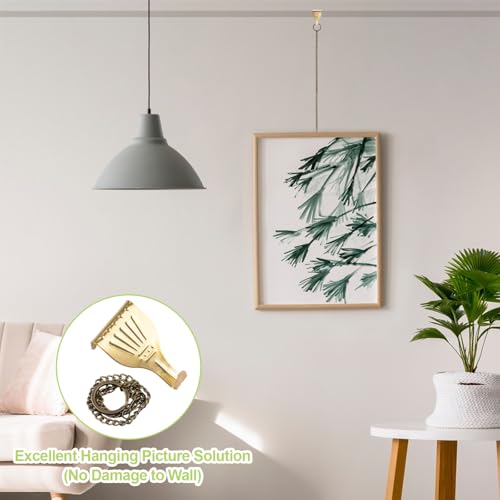 Image of Picture Hanging Kit 10Pcs Picture Rail Hooks with 10Pcs Chains, Metal Rail Hanging Hooks Picture Display Hanging System for Wall Picture, Exhibition(Bronze)