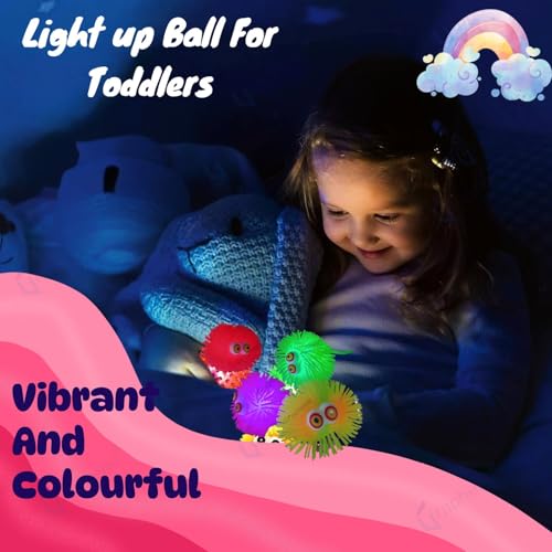 Image of GRAPHENE 2 Pcs Lights Puffer Balls with Big Eyes Soft Squeezable Squishy Toy Stress Relief Ball Rubber Sensory Ball Fun Toy Indoor Outdoor Spiky Fidget Squeaky Sponge Balls Boy Girl Best Gift