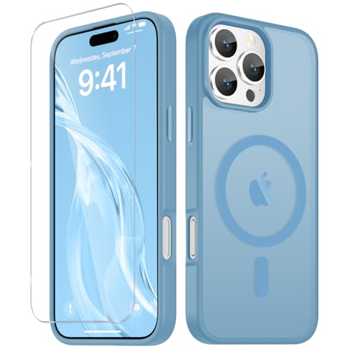 Image of YENAPOON for iPhone 16 Pro Max Case, Matte Magnetic Phone Cover [with 1 Screen Protector] [Support for MagSafe] [Shockproof Military Grade Protection] Translucent Frosted Back, Lavender Purple