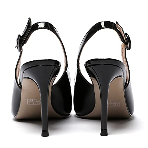 MODENCOCO Women's Ankle Strap Patent Pointed Toe Slingback Stiletto High Heel Pumps Wedding Party Shoes 3.5 Inch4