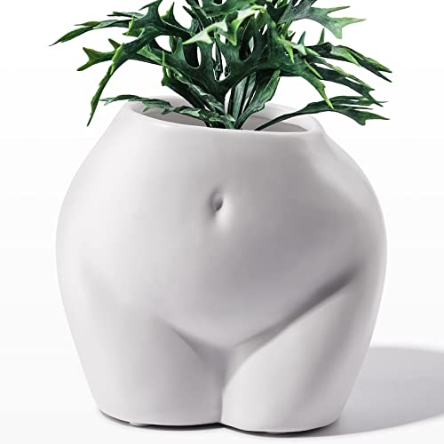 JOFAMY Körperförmiger Übertopf, Unterkörper, kleine Keramik-Blumenvase mit Entwässerungsloch, niedliche Skulptur, Pflanztopf, moderne Boho-Dekoration, für Zimmerpflanzen, Sukkulenten, kleine Pflanze Cover