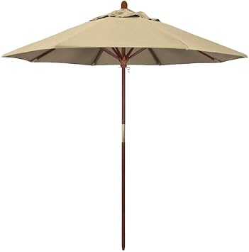 Outdoor Patio Umbrella,Wood Garden Umbrella with 8 Ribs,Market Table Umbrella Height-Adjustable,UV Protection Beach Umbrella with Ventilation