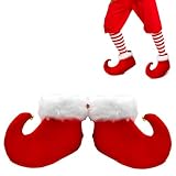 Nicky Bigs Novelties Unisex Adult Christmas Santa Red and White Elf Shoes Jingle Bells Shoe Covers Costume Accessory