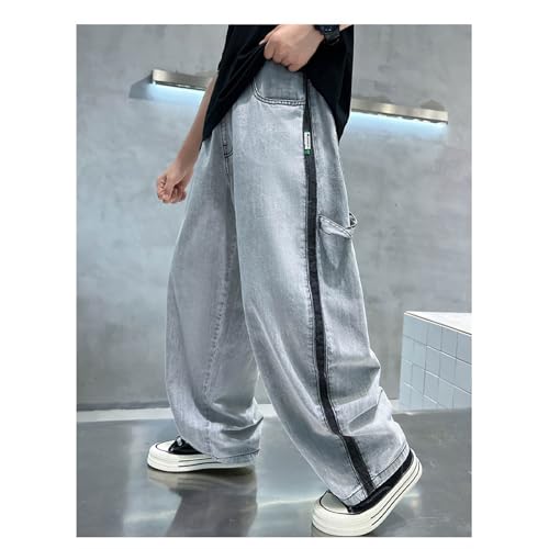 Baggy Jeans for Boys Y2K Straight Wide Leg Denim Pants Kids Casual Elastic Waist Loose Trousers Pockets 4-12 Years3