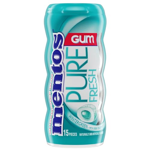 Image of Mentos Sugar Free Gum with Xylitol, Wintergreen, 15 Piece Bottle (10 Pack)