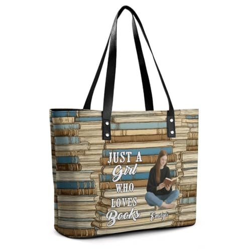 Just A Girl Who Loves Books Personalized Photo PU Leather Bag Custom Book Lover Handbag Bookish Shoulder Bag Gift3